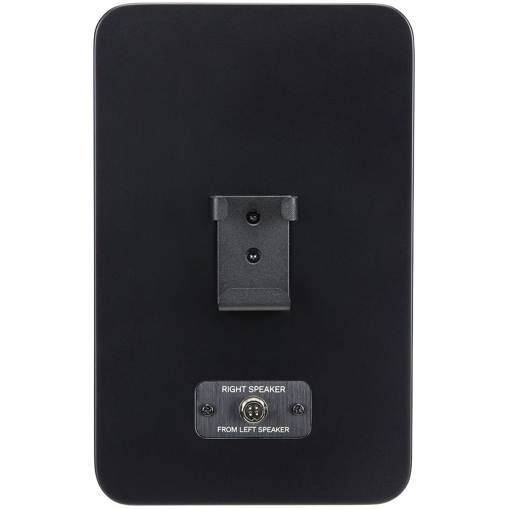 Fyne Audio Cubitt 5 active bookshelf speakers in midnight black with rear ports and sleek design.