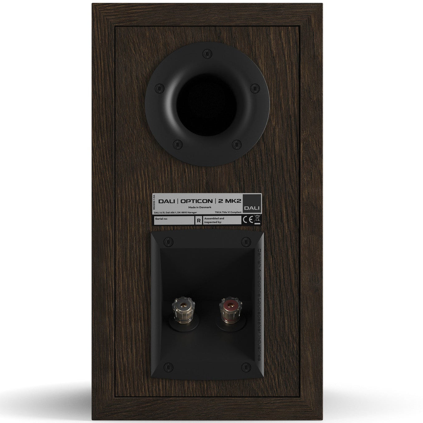 DALI Opticon 2 MK2 passive bookshelf speakers shown from the front, featuring black cabinets and sleek design.