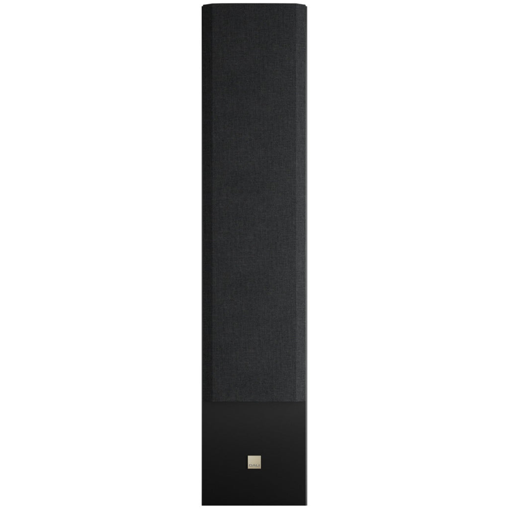 DALI Opticon 8 MK2 passive floorstanding speaker with front grille in black, showcasing its sleek design and speaker drivers.