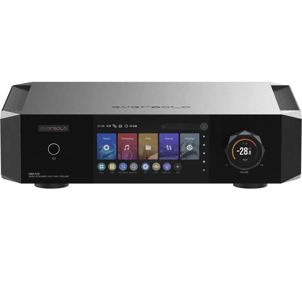 Eversolo EverSolo DMP-A10 music streamer with sleek black front panel and digital display, designed for high-quality audio streaming.
