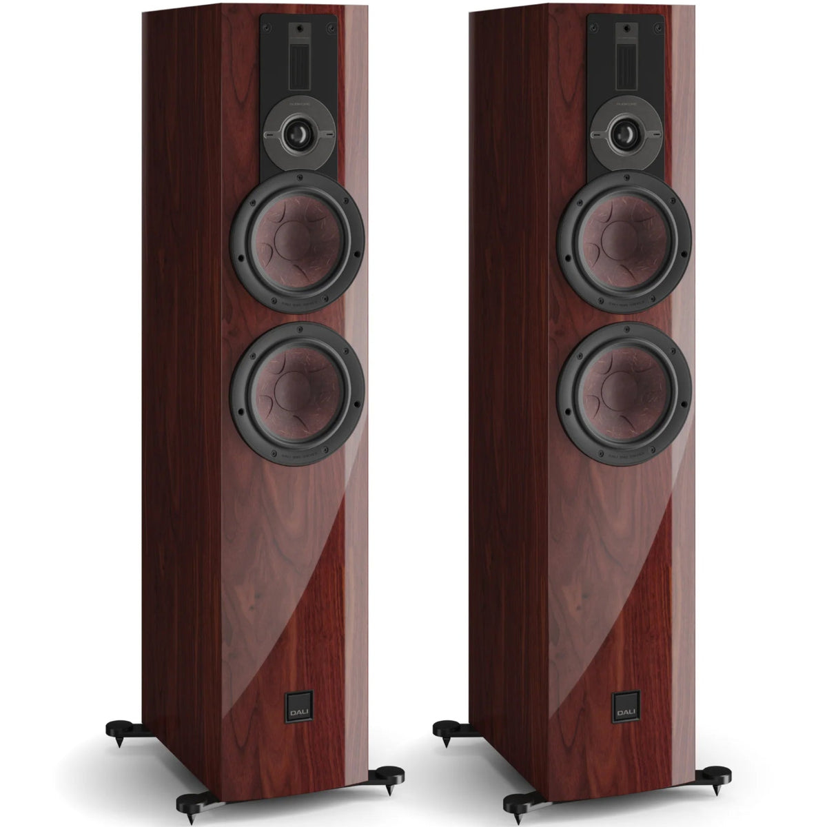 DALI Rubikore 6 passive floorstanding speakers with sleek black cabinets and stylish design, ideal for high-quality home audio setups.
