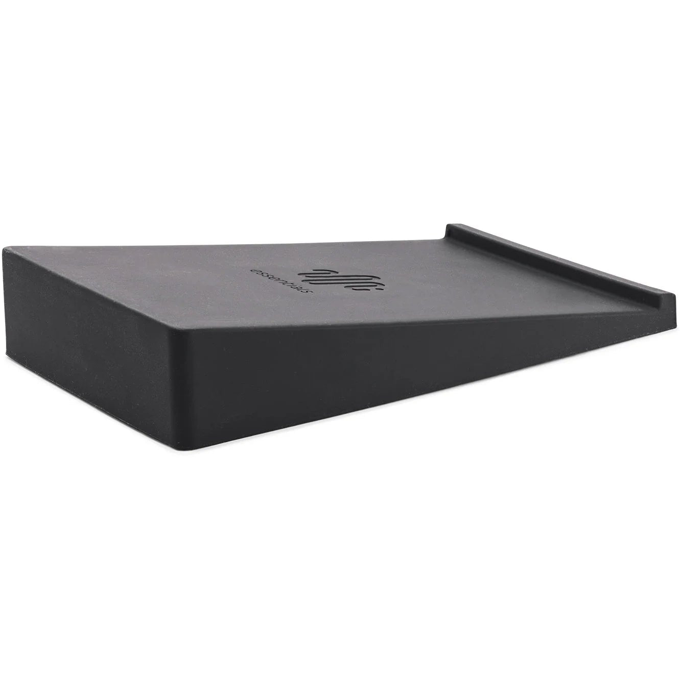 Essentials wedge speaker stand with black finish, supporting audio equipment on a flat surface for optimal sound placement.