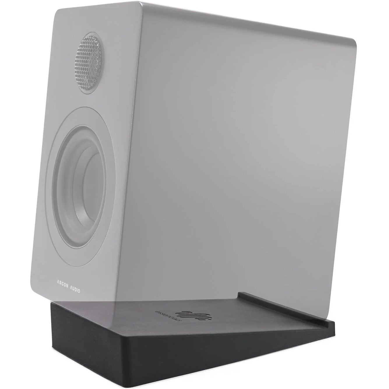 Essentials wedge speaker stands for supporting and elevating speakers, featuring a sturdy black design for optimal audio placement.