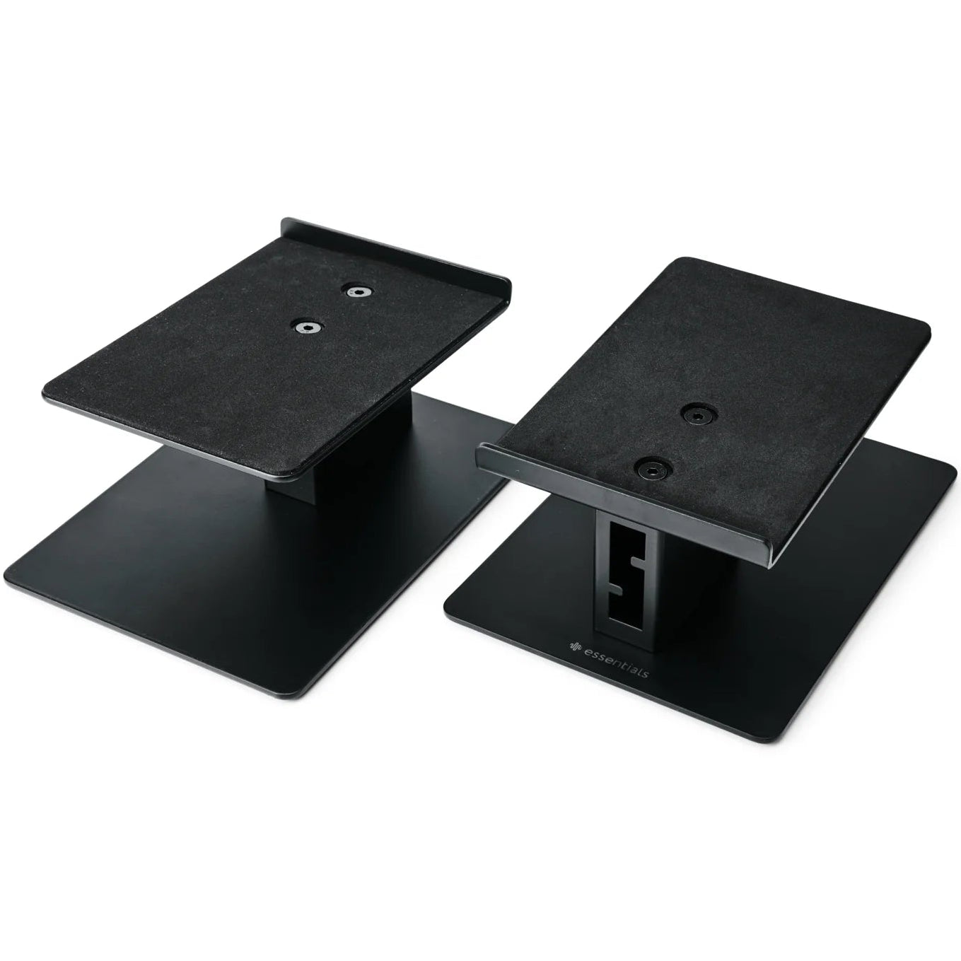 Essentials Kontur 10 speaker stands, black, with adjustable height and sturdy construction for home audio systems.