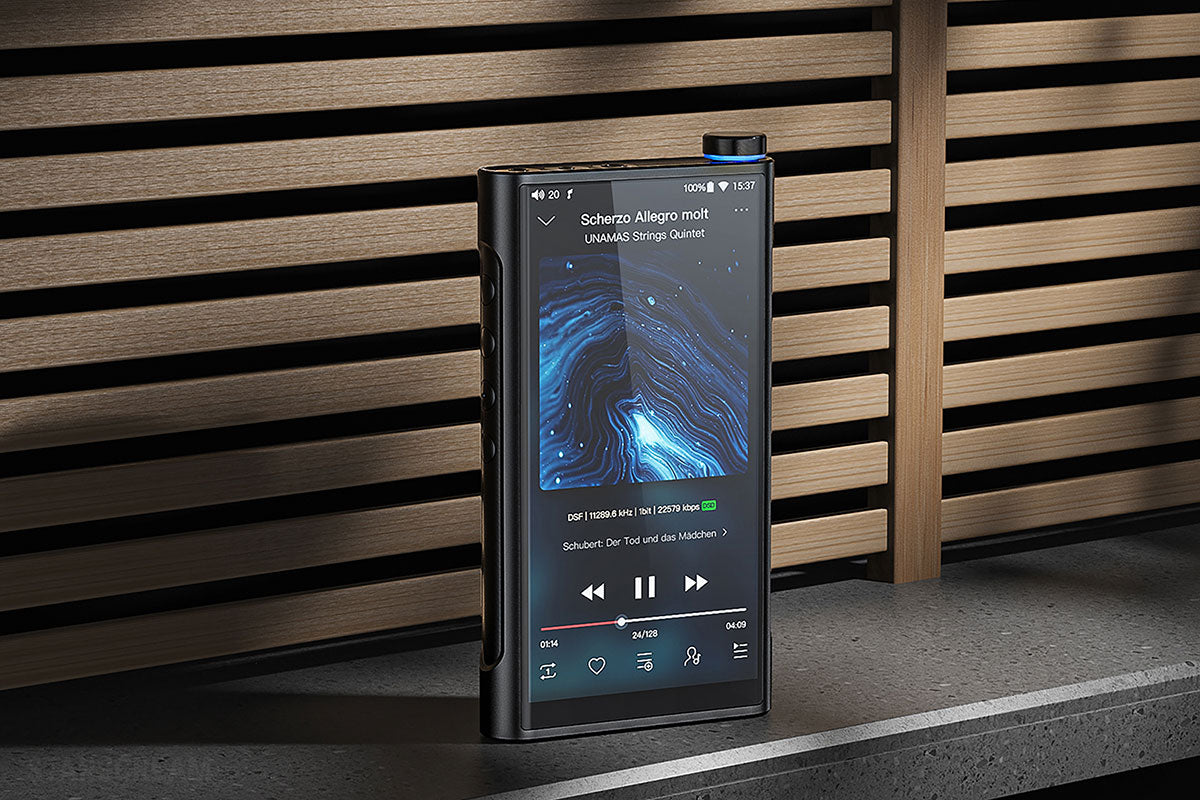 FiiO M15S portable hi-res lossless music player with sleek design and high-quality audio interface.