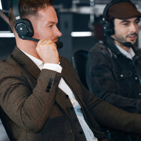 Hollyland Solidcom SE Pro 9-headset video accessories set showing black wireless communication headsets for professional use.