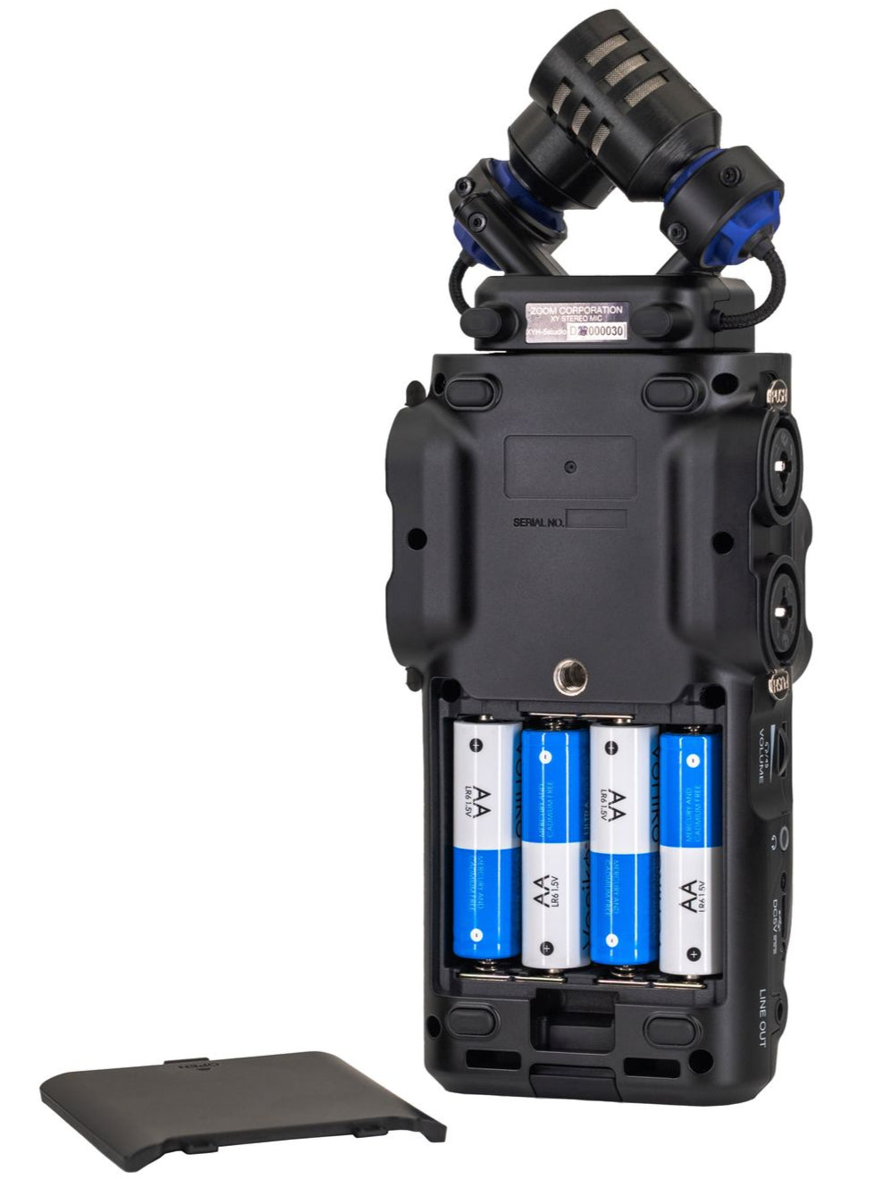 Zoom H6studio digital recorder with multiple input jacks and built-in microphones, shown on a white background.