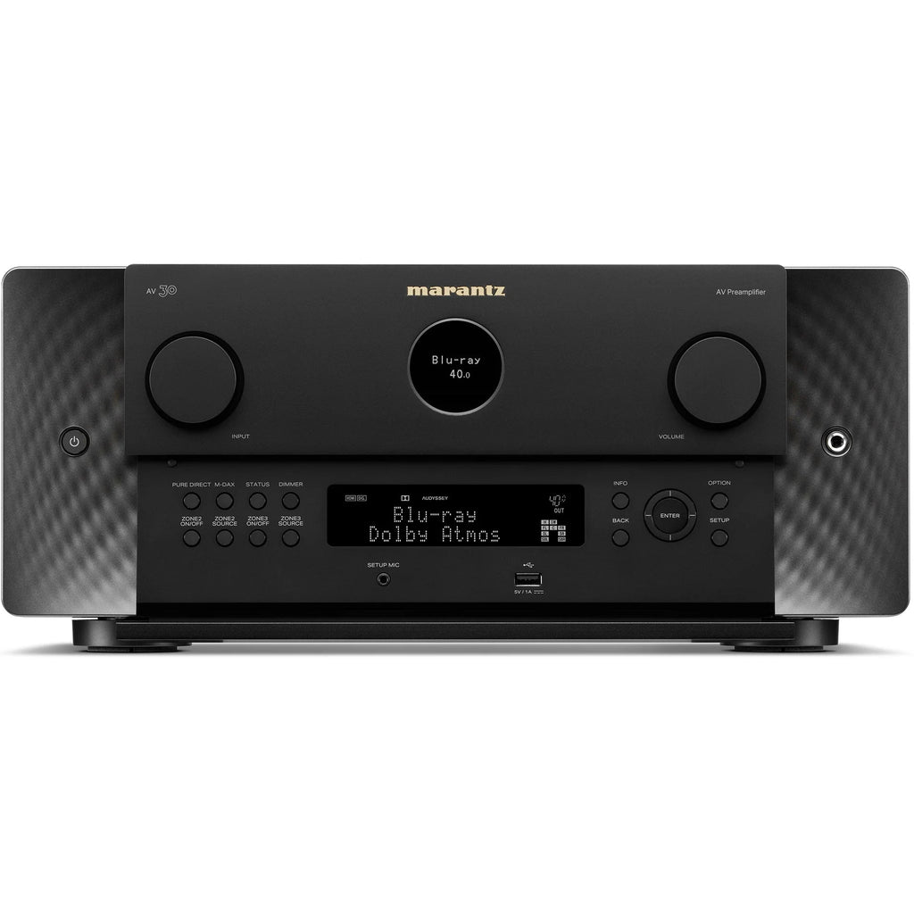 Marantz AV30 stereo amplifier in black with sleek design and front panel controls, ideal for high-quality audio setup.