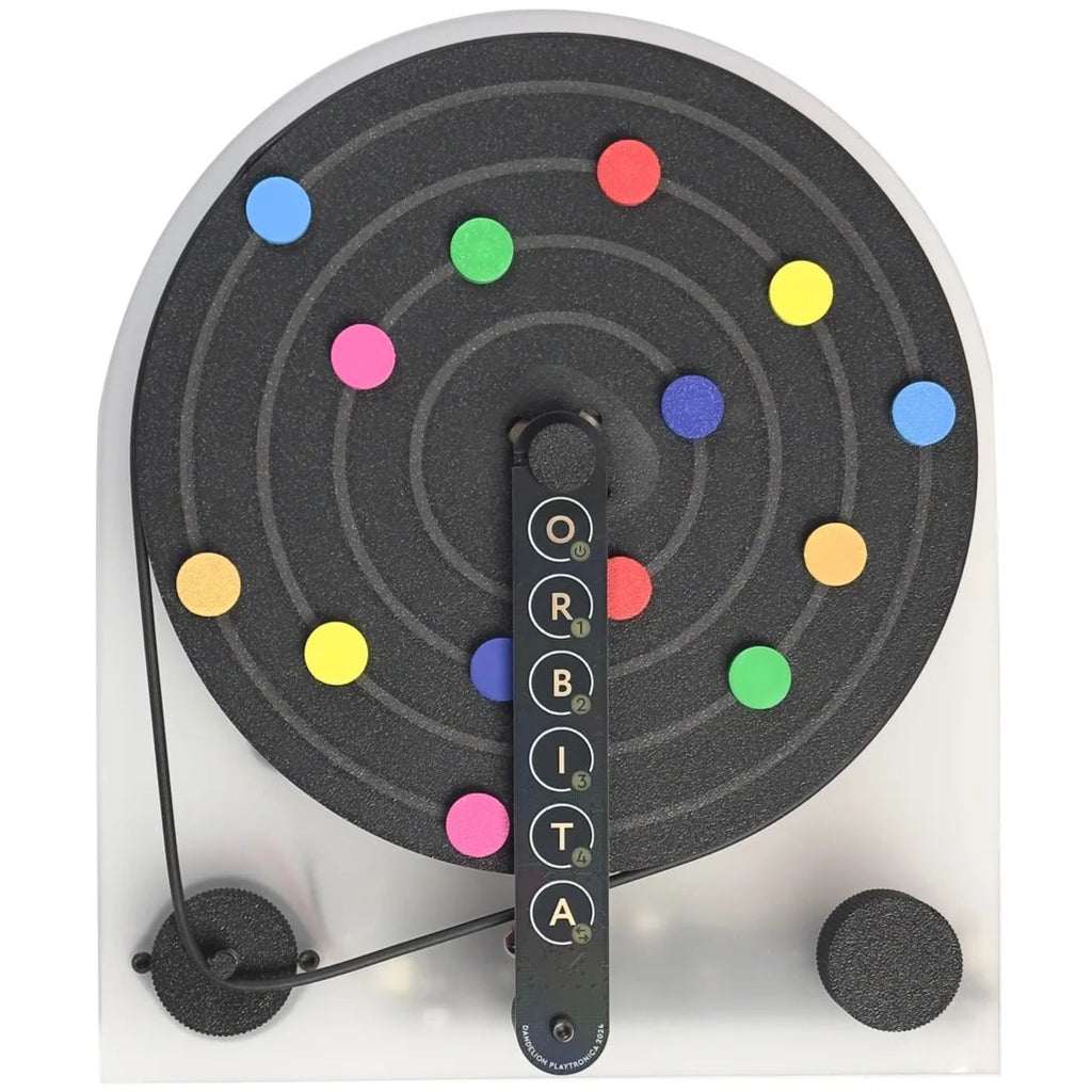 Playtronica Orbita gadget showing a sleek, modern electronic device with colorful controls and a minimalist design.