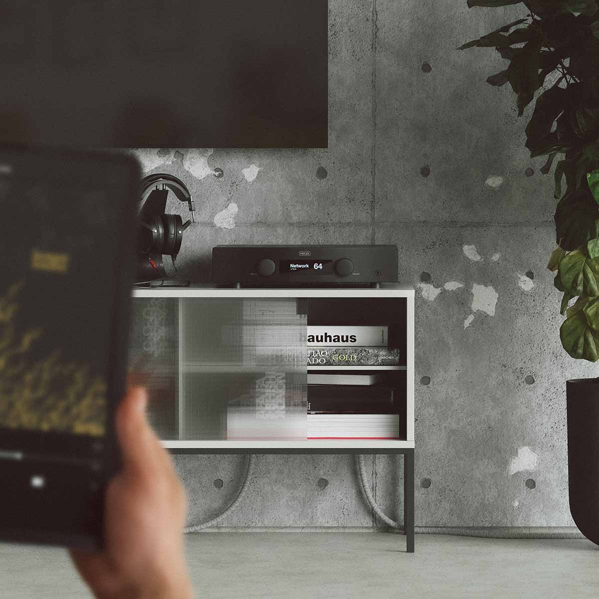 Interior view of the Hegel H95 music streamer showing its sleek front panel and digital display.