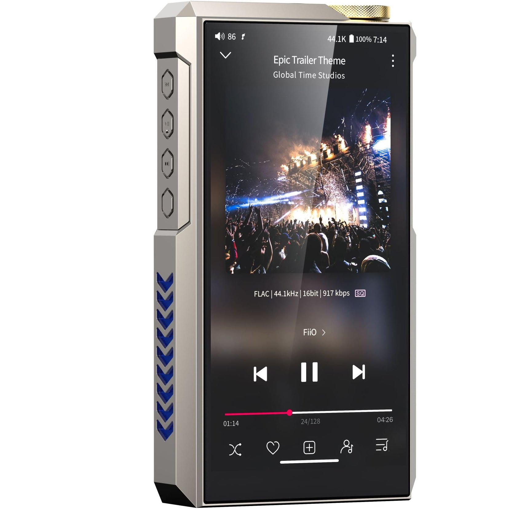 FiiO M27 portable music player with a sleek black design and touchscreen display on a white background.
