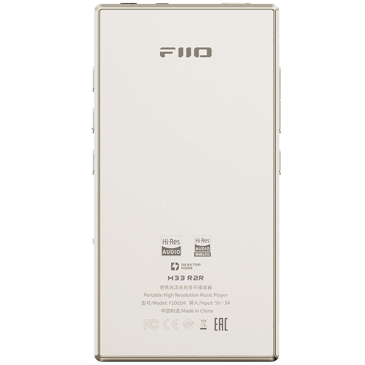 FiiO M33 R2R portable music player with sleek design, touchscreen display, and premium build for high-quality audio.