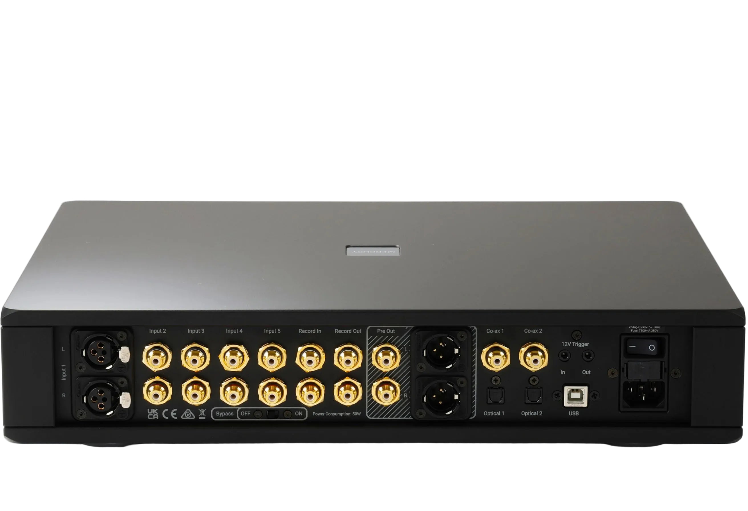 Rega Mercury stereo amplifier shown in a sleek black finish with control knobs and display on a modern setup.