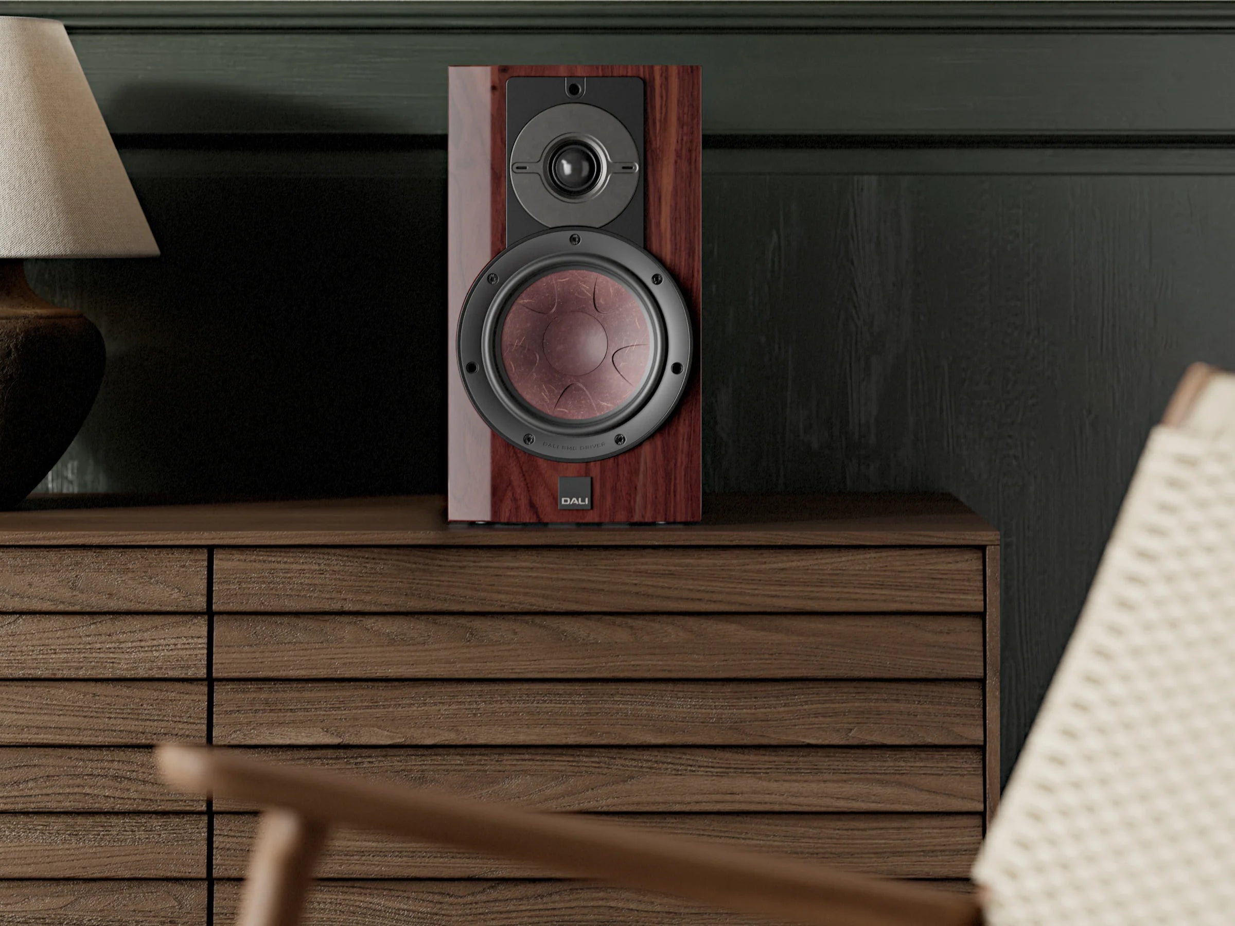 DALI Rubikore 2 passive bookshelf speakers with sleek black finish and compact design for high-quality audio.