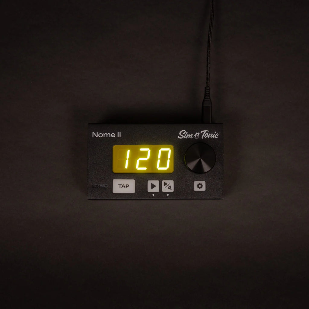 Top view of the Sim'n Tonic Nome II MIDI interface showing its compact design and multiple connection ports.