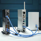 SilentPower OMNI LAN noise filter connected to network device, reducing electrical interference for improved internet performance.