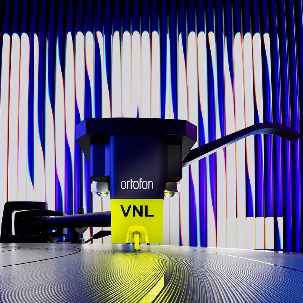 Ortofon VNL DANCE turntable cartridge with stylus, designed for DJ and dance music playback, mounted on a turntable.