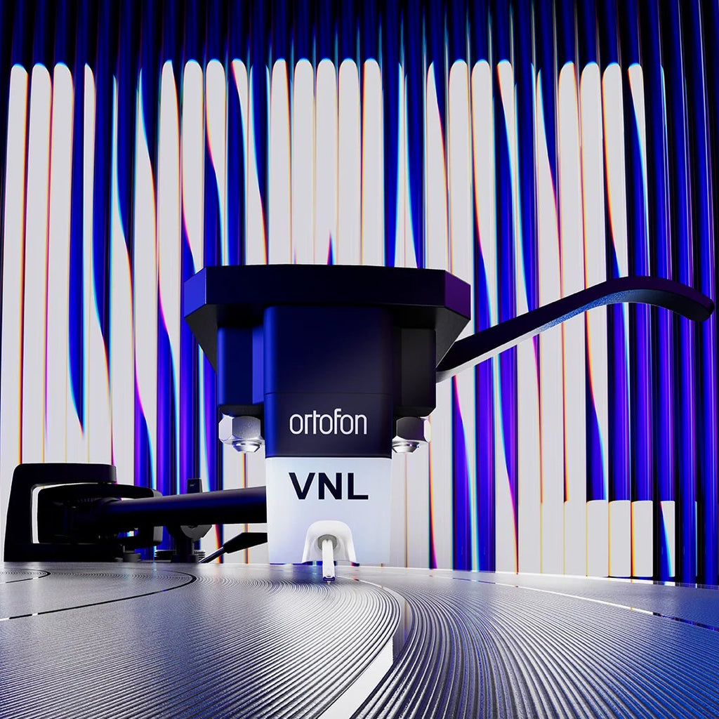 Ortofon VNL TRIX turntable cartridge with stylus, designed for high-quality vinyl record playback, close-up view of the cartridge.