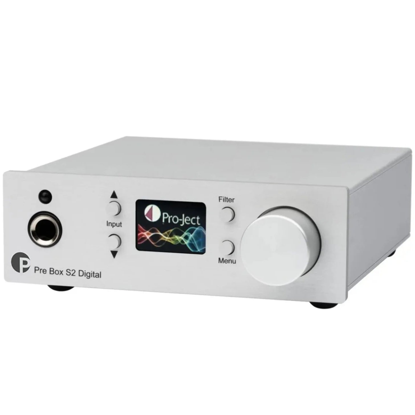 Pro-Ject Pre Box S2 Digital Edition 23 headphone amplifier and DAC with sleek design and digital connection ports.