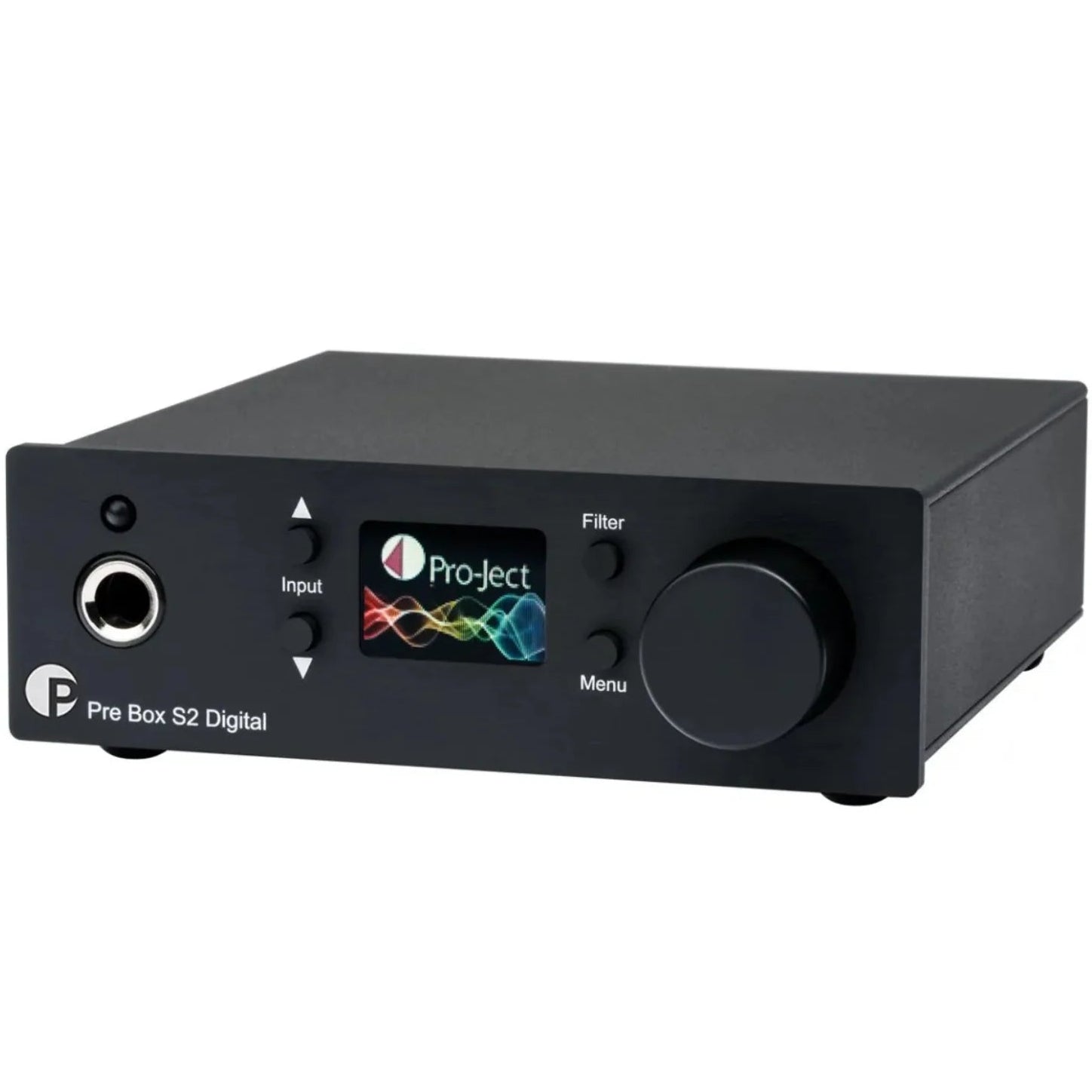 Pro-Ject Pre Box S2 Digital Edition 23 headphone amplifier and DAC with sleek black finish and front controls.