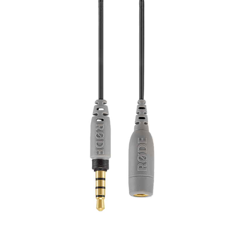 Rode SC1 SmartLav+ 6m cable for microphones, showing the black audio adapter with connectors for professional audio recording.