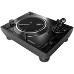Reloop RP-7 DJ turntable with black platter, tonearm, and control knobs, designed for professional DJ use.