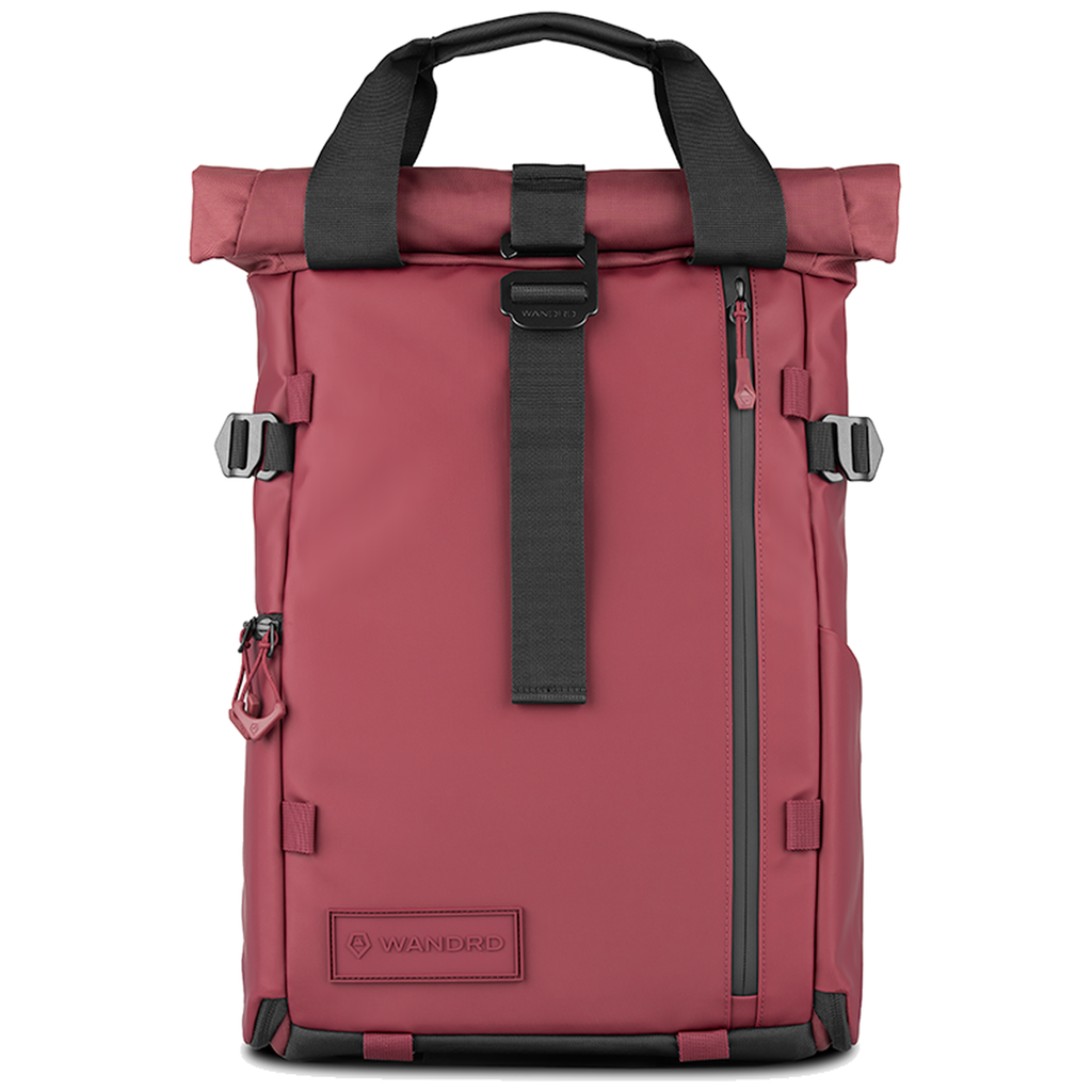 Wandrd Prvke 15L photo bundle bag in burgundy, front view showcasing durable design and spacious compartments for video equipment.