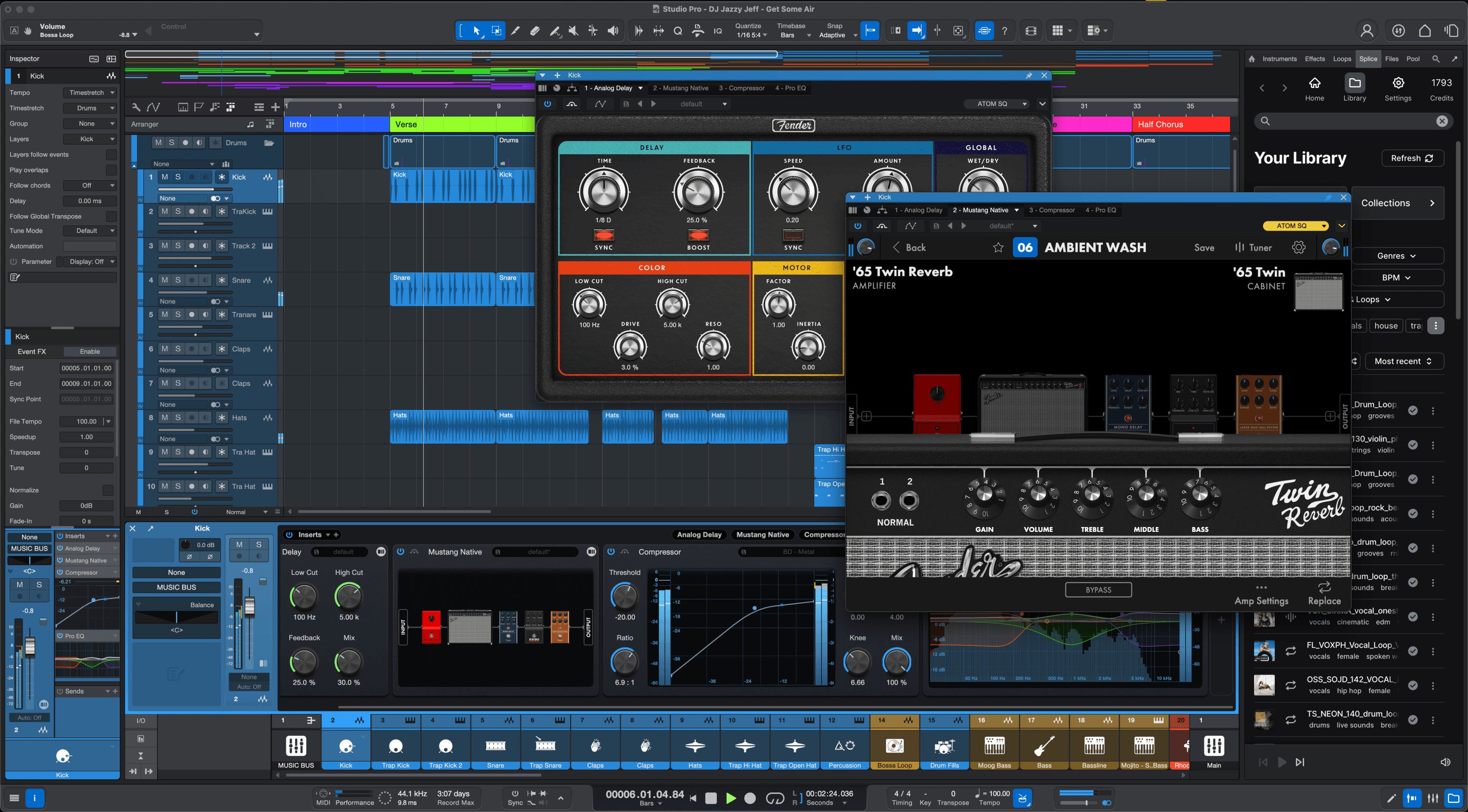 Fender Studio Pro (Student) DAW software box with interface and headphones, designed for music production and audio editing.