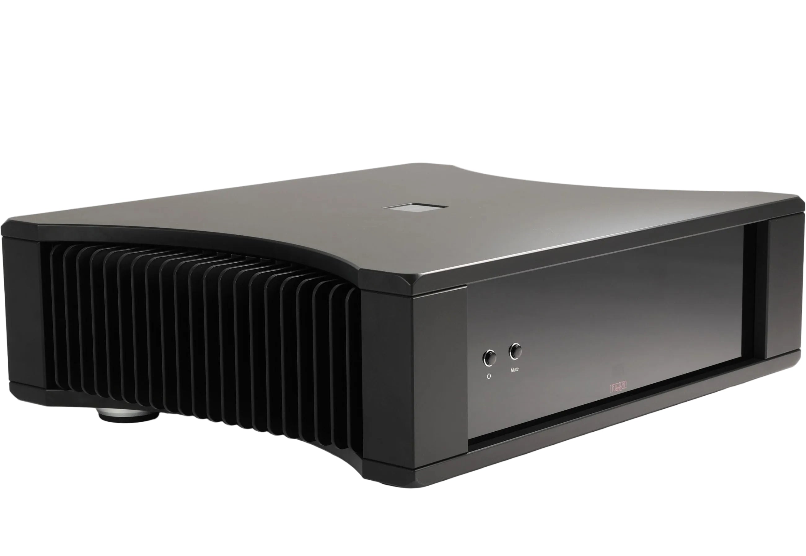 Rega Solis stereo amplifier in a modern, sleek design with controls and display panel, showcasing high-quality audio equipment.