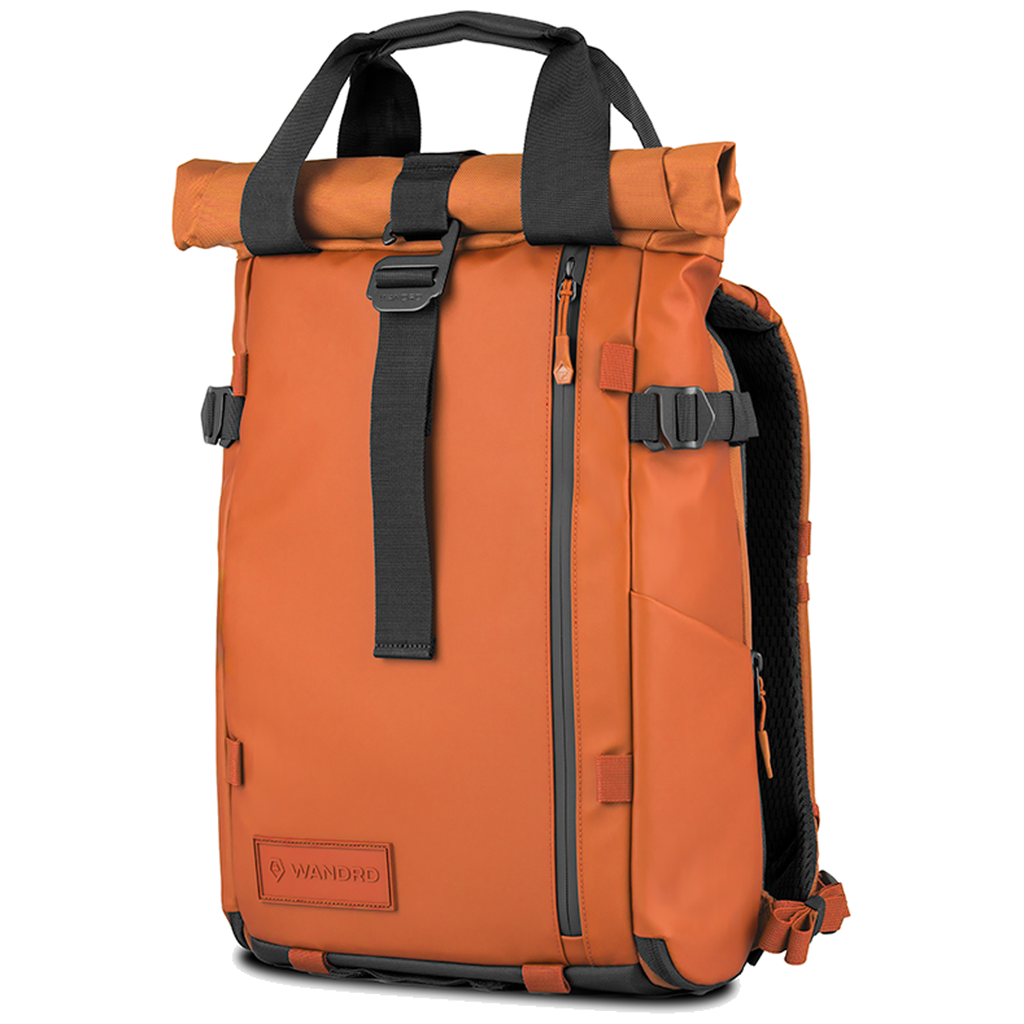 Wandrd Prvke 15L photo bundle camera bag in Sedona Orange with angled view, designed for video equipment and gear storage.
