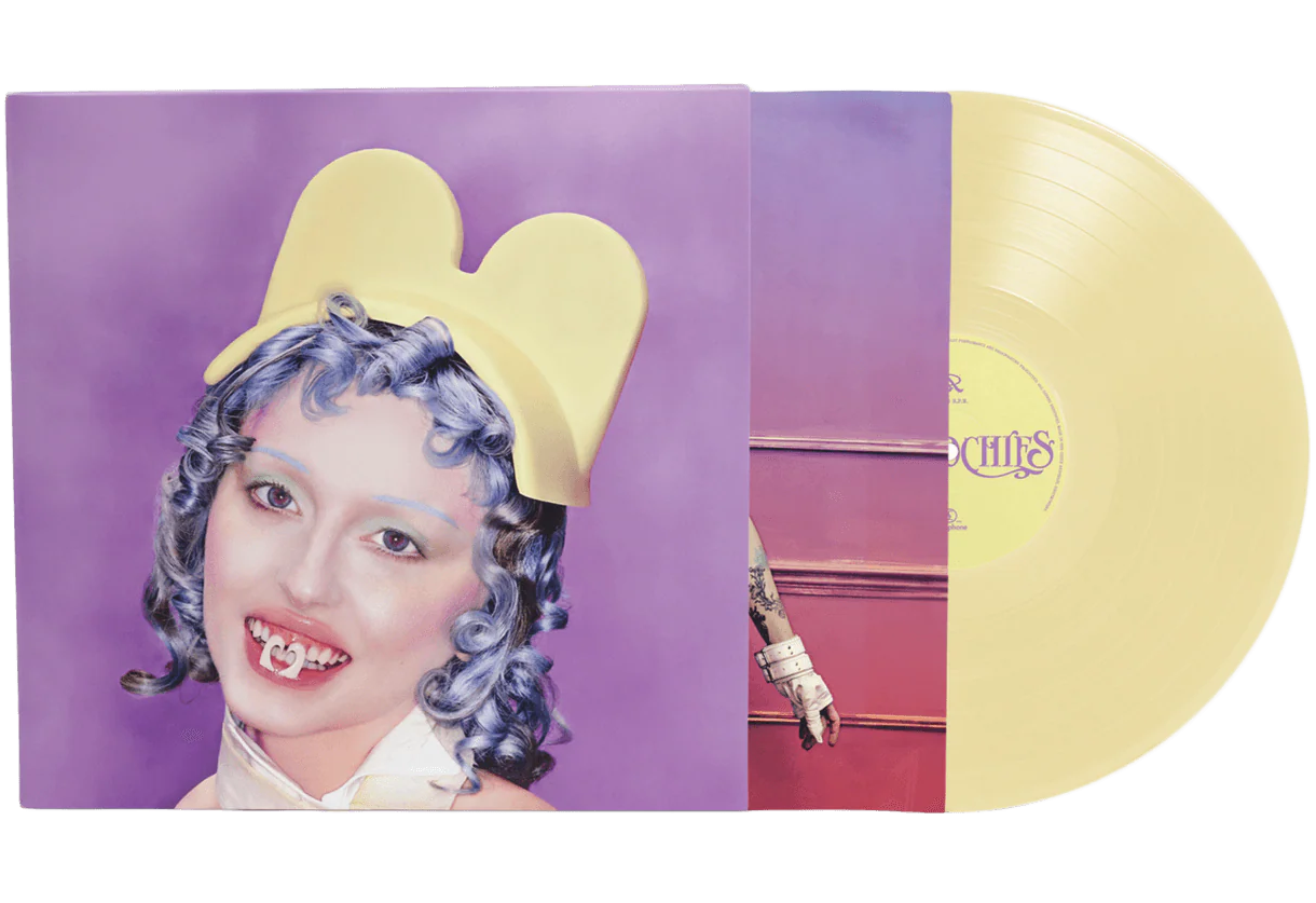 Yellow vinyl LP of Ashnikko's Smoochies album, featuring colorful artwork, by Warner Music Group, for rock, indie, and pop music fans.