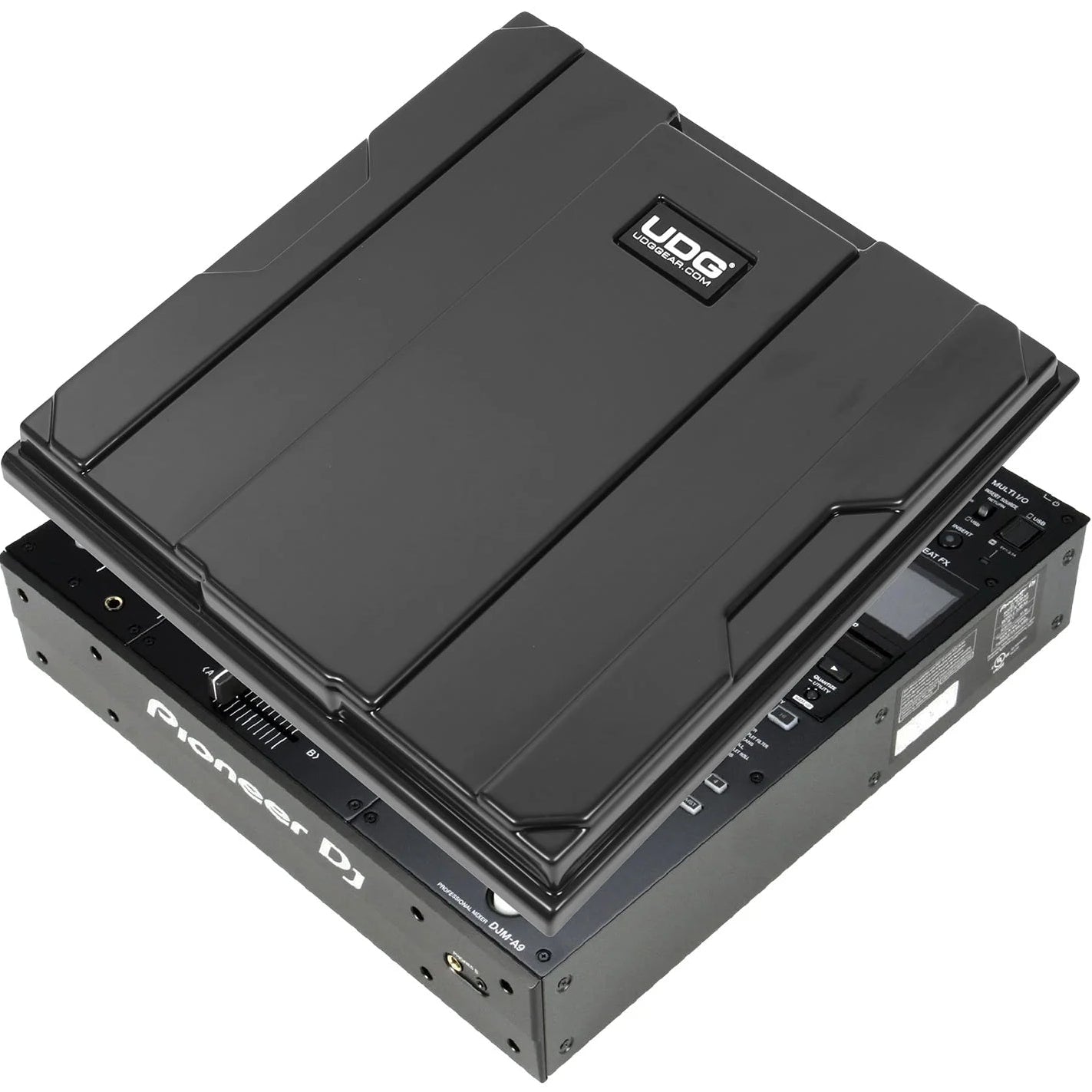UDG Ultimate Pioneer DJ DJM-A9 equipment cover, black DJ cover protecting Pioneer DJ mixer from dust and scratches.