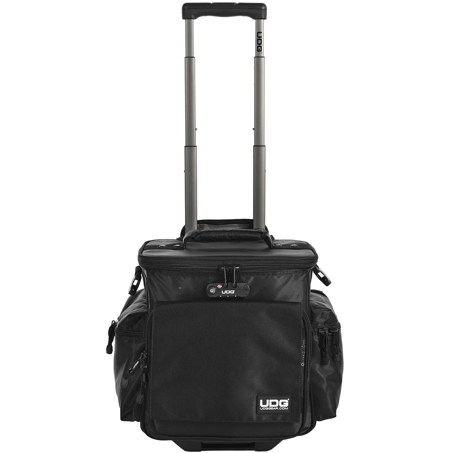 UDG SlingBag Trolley Deluxe MK2 in black, featuring wheels and ergonomic design for DJs on the go.