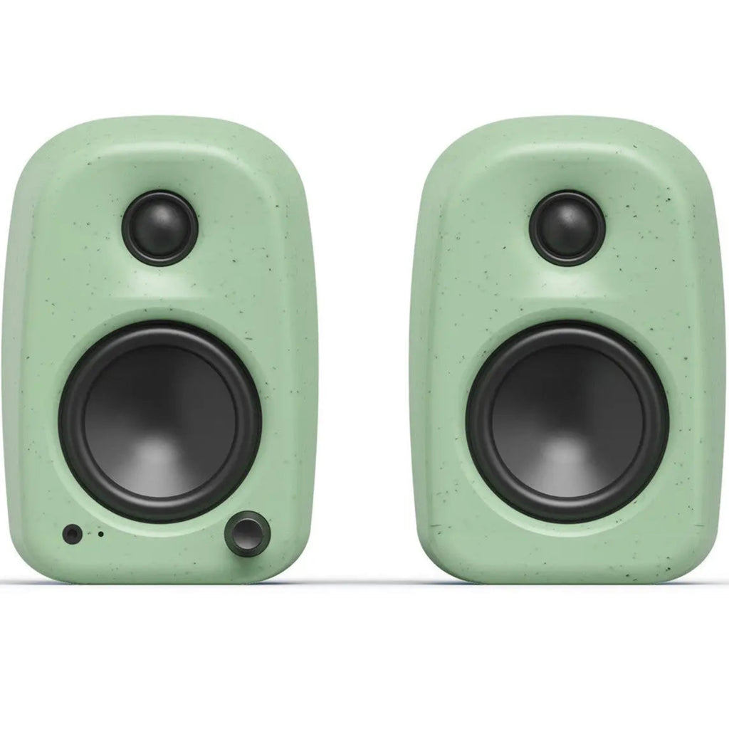 Kanto Audio UKI desktop speakers with sleek black finish, featuring front-facing drivers and modern design for high-quality sound.