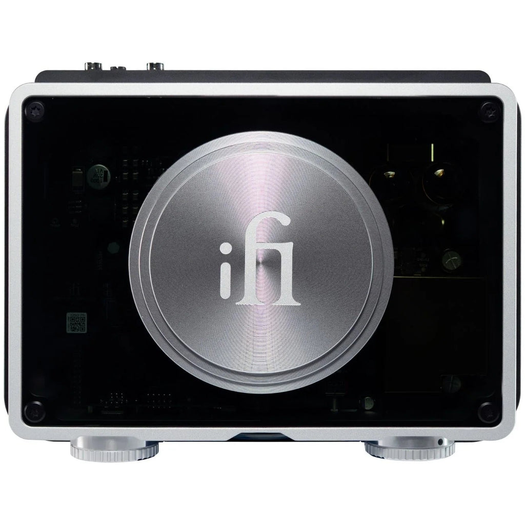 iFi Audio iDSD Phantom headphone amplifier and DAC with sleek design and multiple connection options, visible controls and ports.