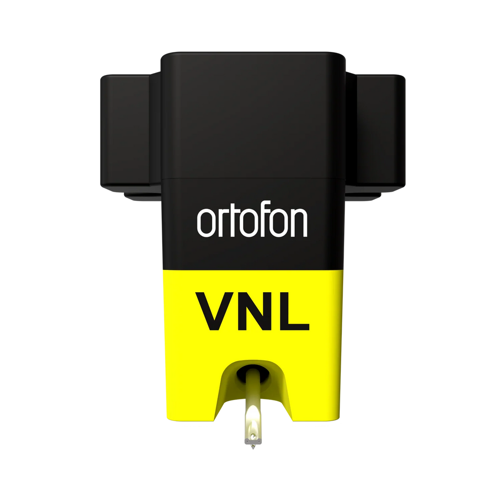 Ortofon VNL DANCE turntable cartridge mounted on a turntable, showcasing its front view and design features.