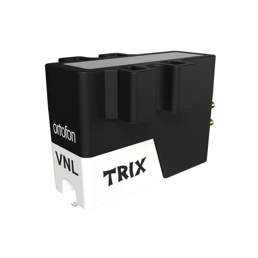 Ortofon VNL TRIX turntable cartridge with sleek design, mounted on a turntable tonearm, ready for high-fidelity vinyl playback.