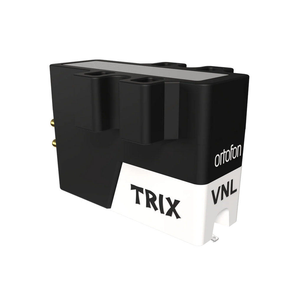 Ortofon VNL TRIX turntable cartridge shown from a right top tilt angle, highlighting its sleek design and build.