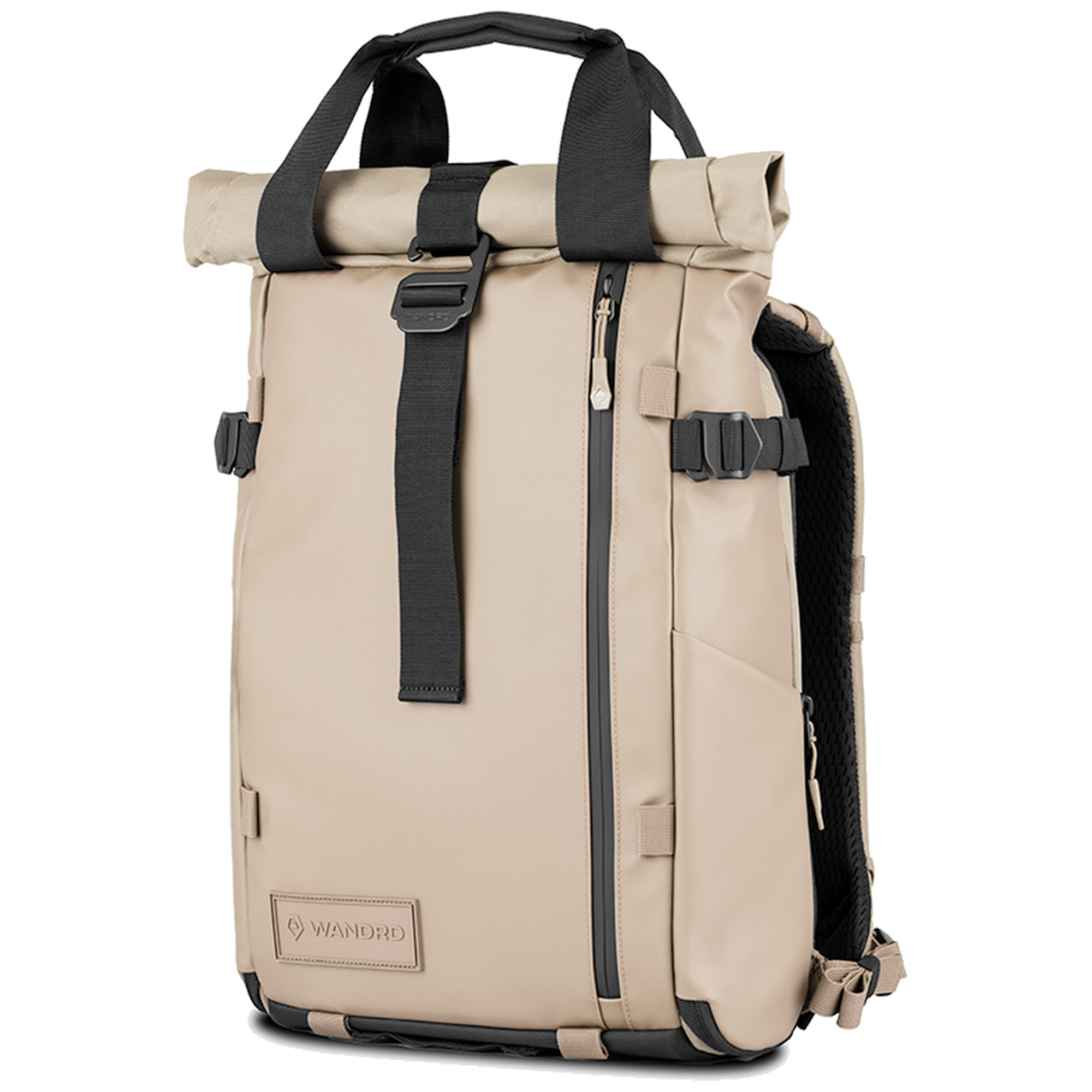 Wandrd Prvke 15L photo bundle bag in YumaTan with angled view, designed for carrying camera gear and video equipment.