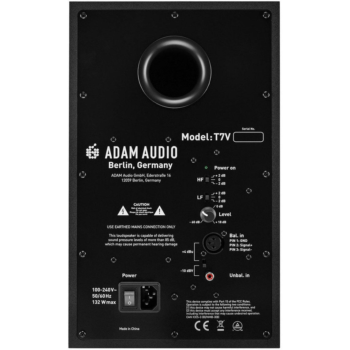 Adam Audio T7V active studio monitor, in black, front view