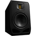 Adam Audio S2V mid-field and main studio monitors shown from the front, highlighting their sleek design and speaker cones.