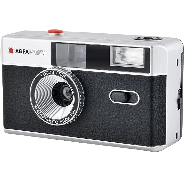 AgfaPhoto reusable compact analog camera for instant photos, with a sleek design and easy-to-use features.
