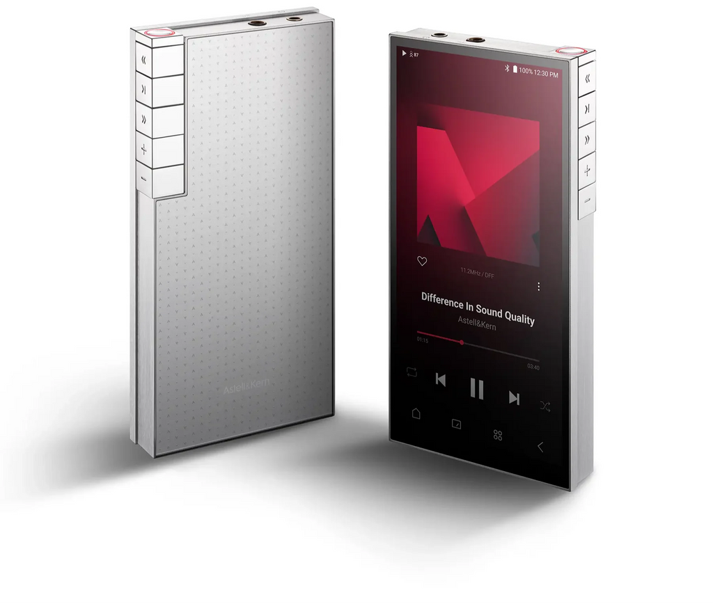 Astell&Kern PD10 portable music player with sleek black design and touchscreen display, shown in a close-up view.