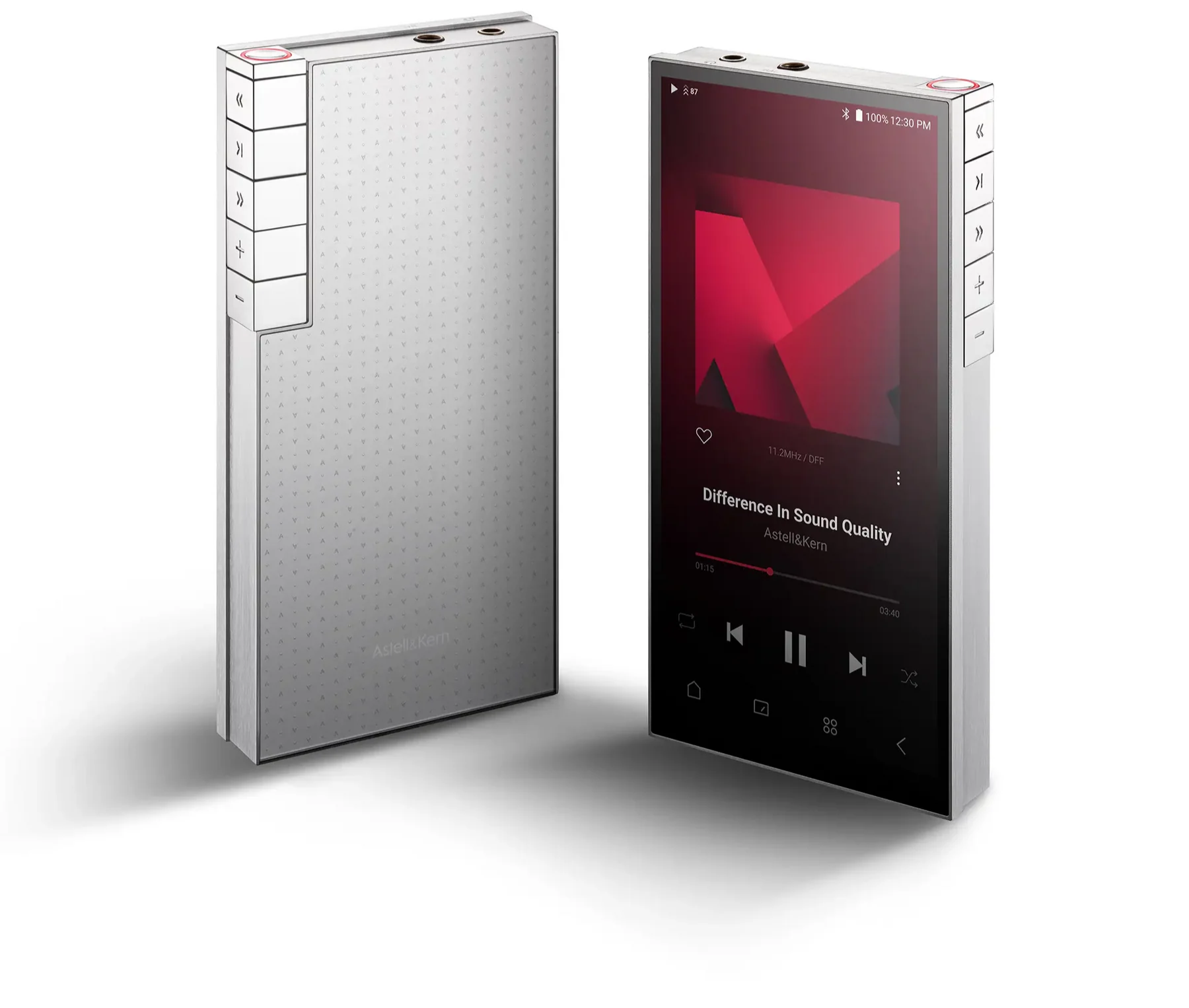 Astell&Kern PD10 portable music player with sleek black design and touchscreen display, shown in a close-up view.
