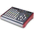 Allen & Heath ZED-10FX analog mixer with multiple input channels and built-in effects, shown with knobs and input jacks.