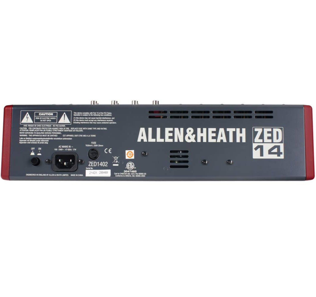 Allen & Heath ZED-14 analog mixer.