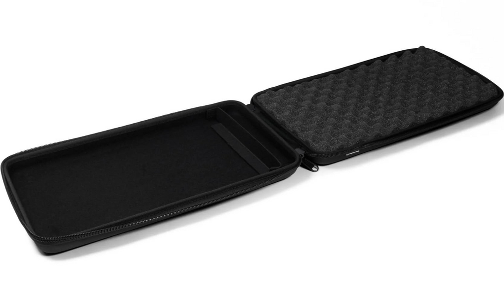 Open AlphaTheta DJC-FLX2 DJ hard case designed for DDJ-FLX2, showing interior foam padding and secure storage for DJ equipment.