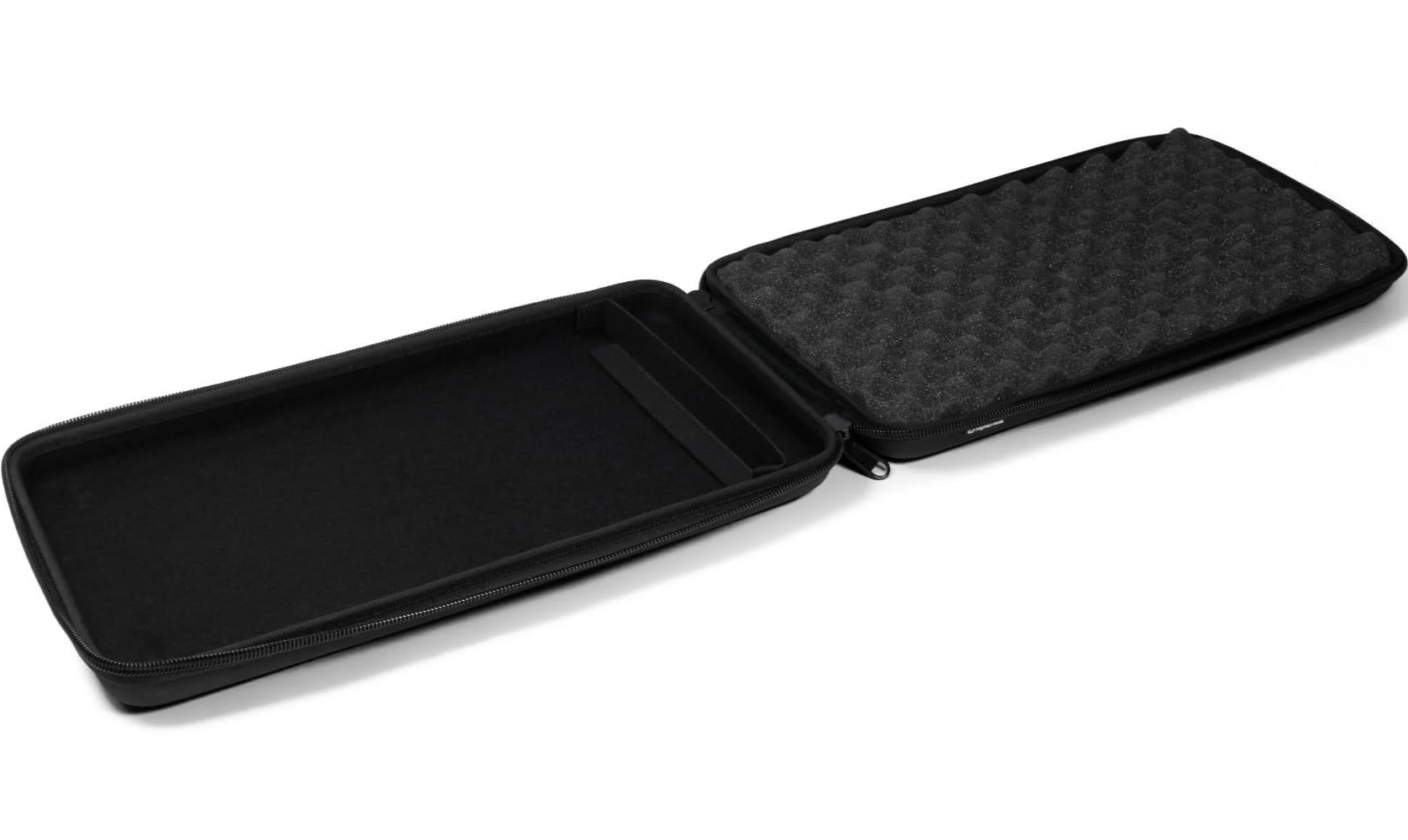 Open AlphaTheta DJC-FLX2 DJ hard case designed for DDJ-FLX2, showing interior foam padding and secure storage for DJ equipment.