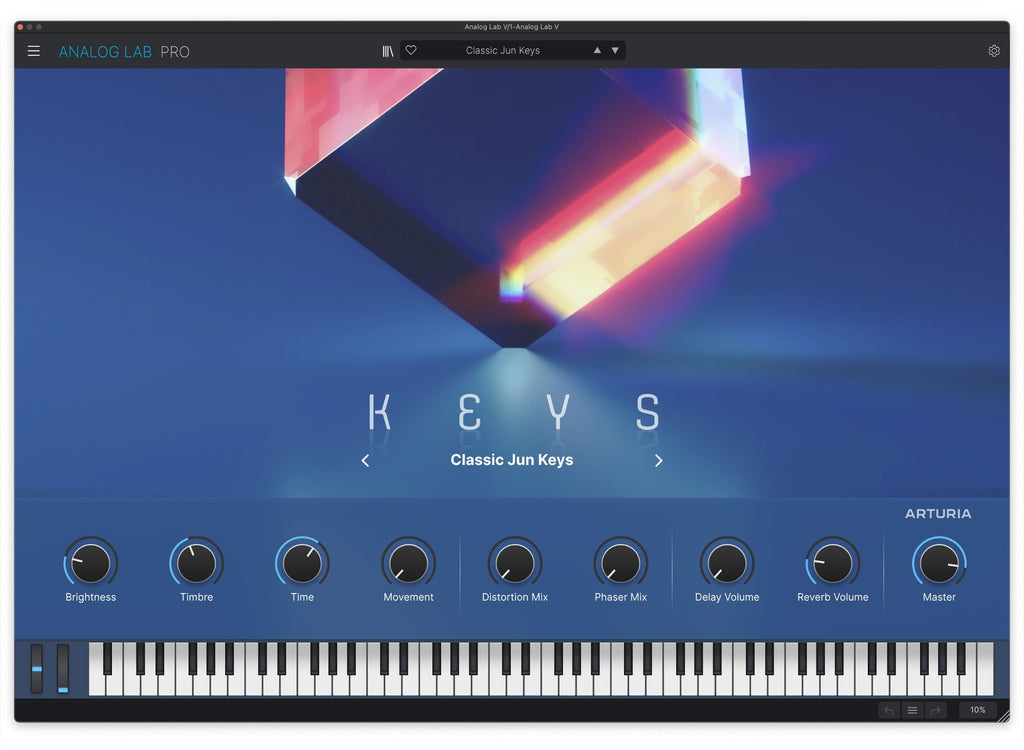 Arturia Analog Lab Pro music production software interface displaying virtual instruments and sound controls.