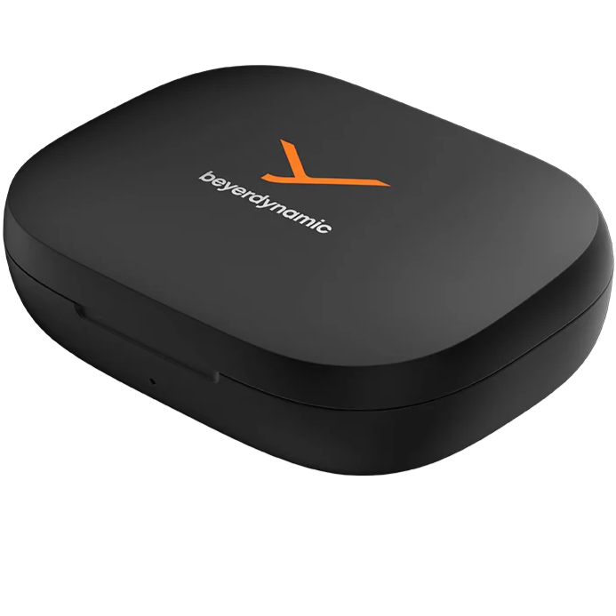 Beyerdynamic Amiron 200 wireless in-ear headphones with open-ear design and carrying case, high-quality audio accessories.